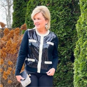 4148. BCBG black sequin cardigan jacket Sz S NWT $99